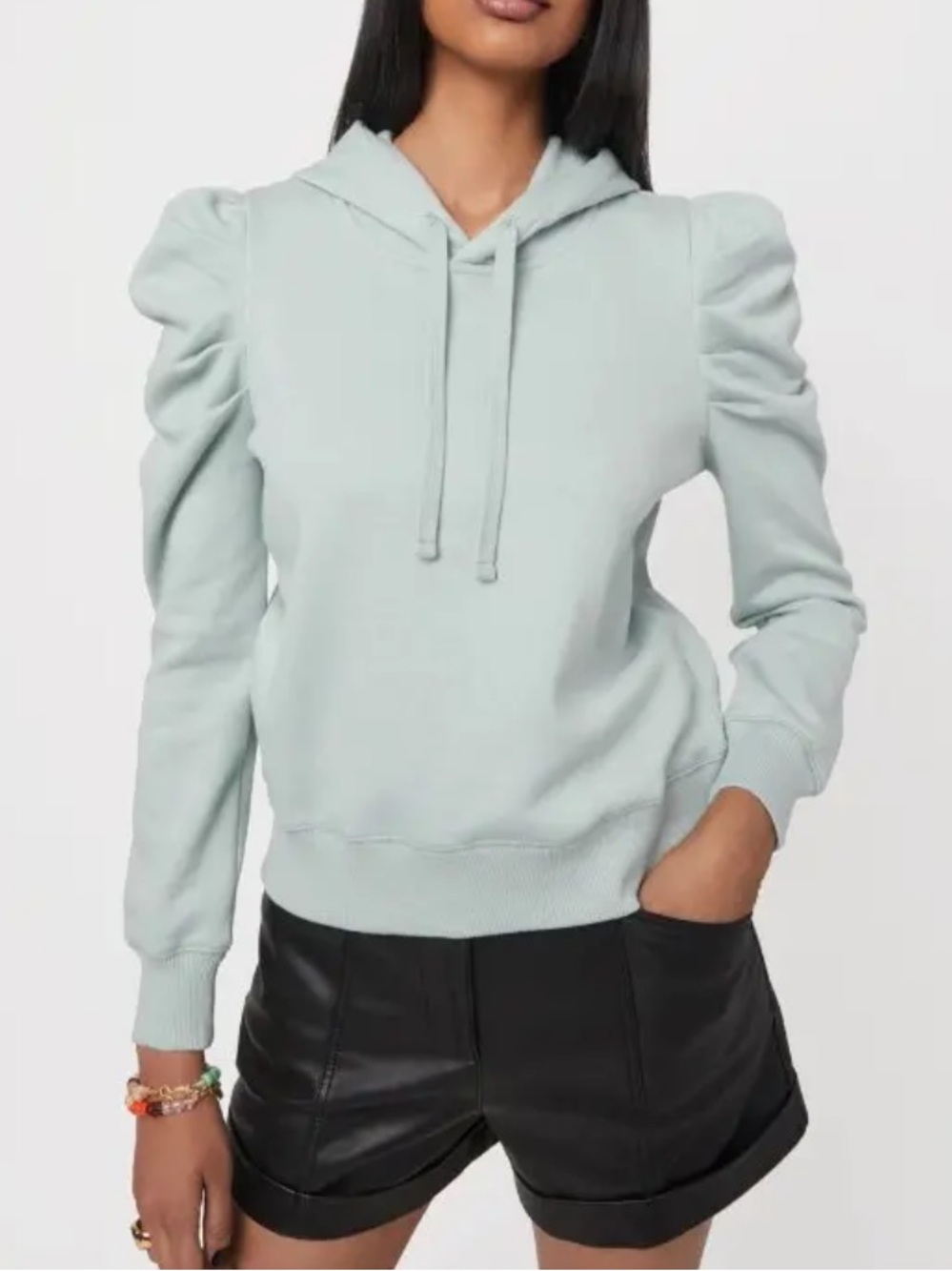 REBECCA MINKOFF Janine hoodie sweatshirt Seafoam green puff shoulder sz medium